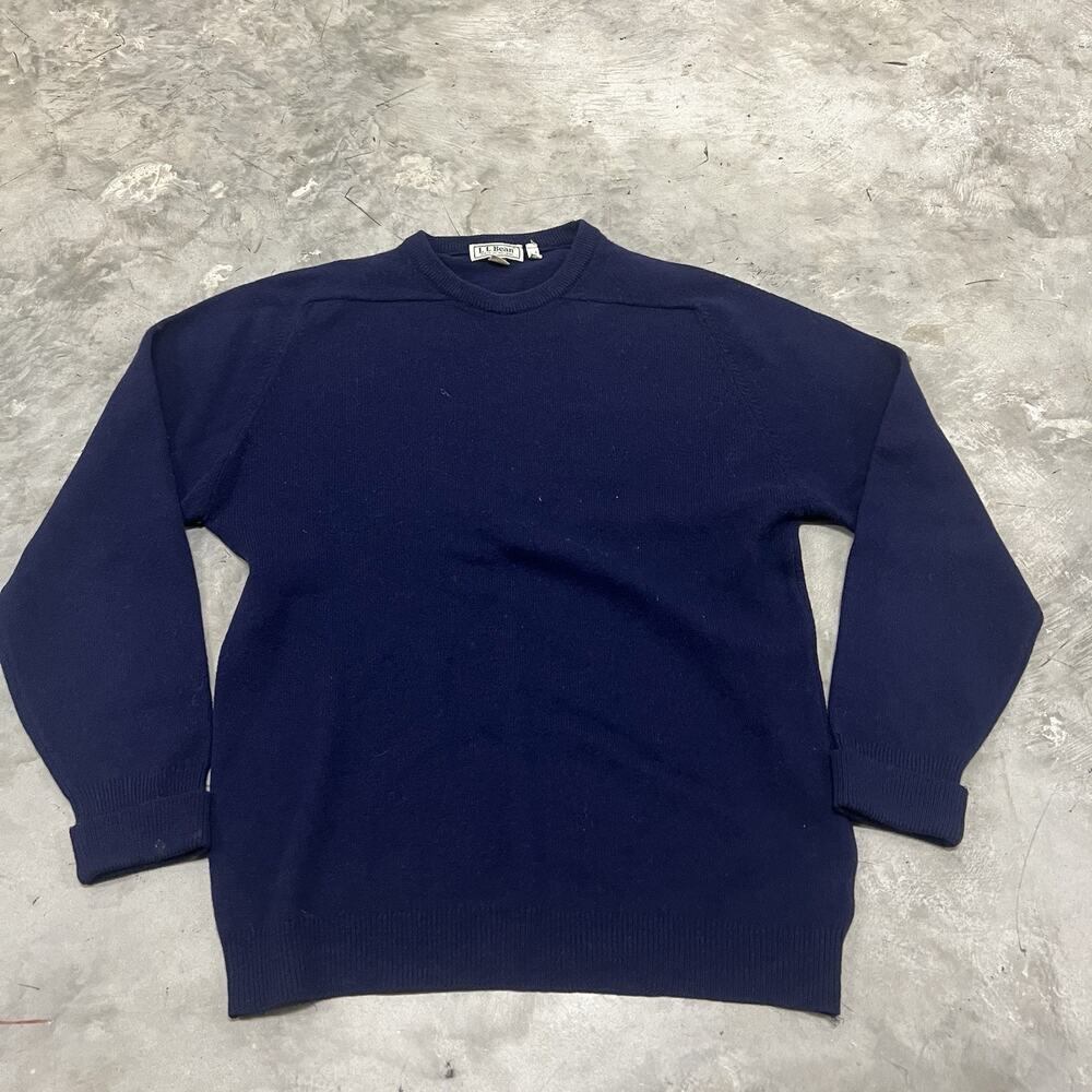 VTG LL Bean Sweater Mens Medium Tall Navy Blue Knit Fisherman Ireland Made Wool